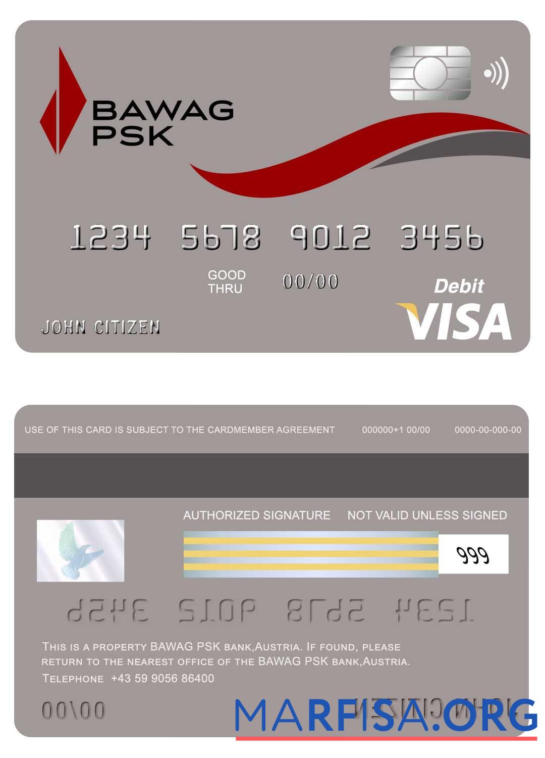 Blank Austria Bawag PSK bank visa card download for verification